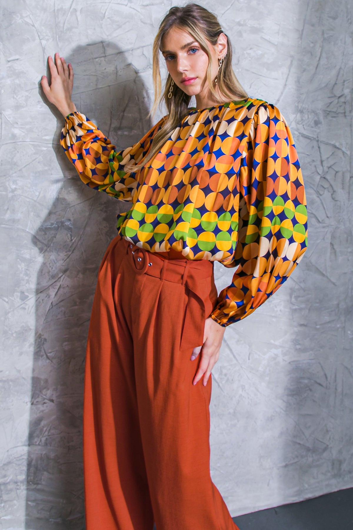 Printed Savor The Sweetness Woven Top With Round Neckline And Elastic Waist
