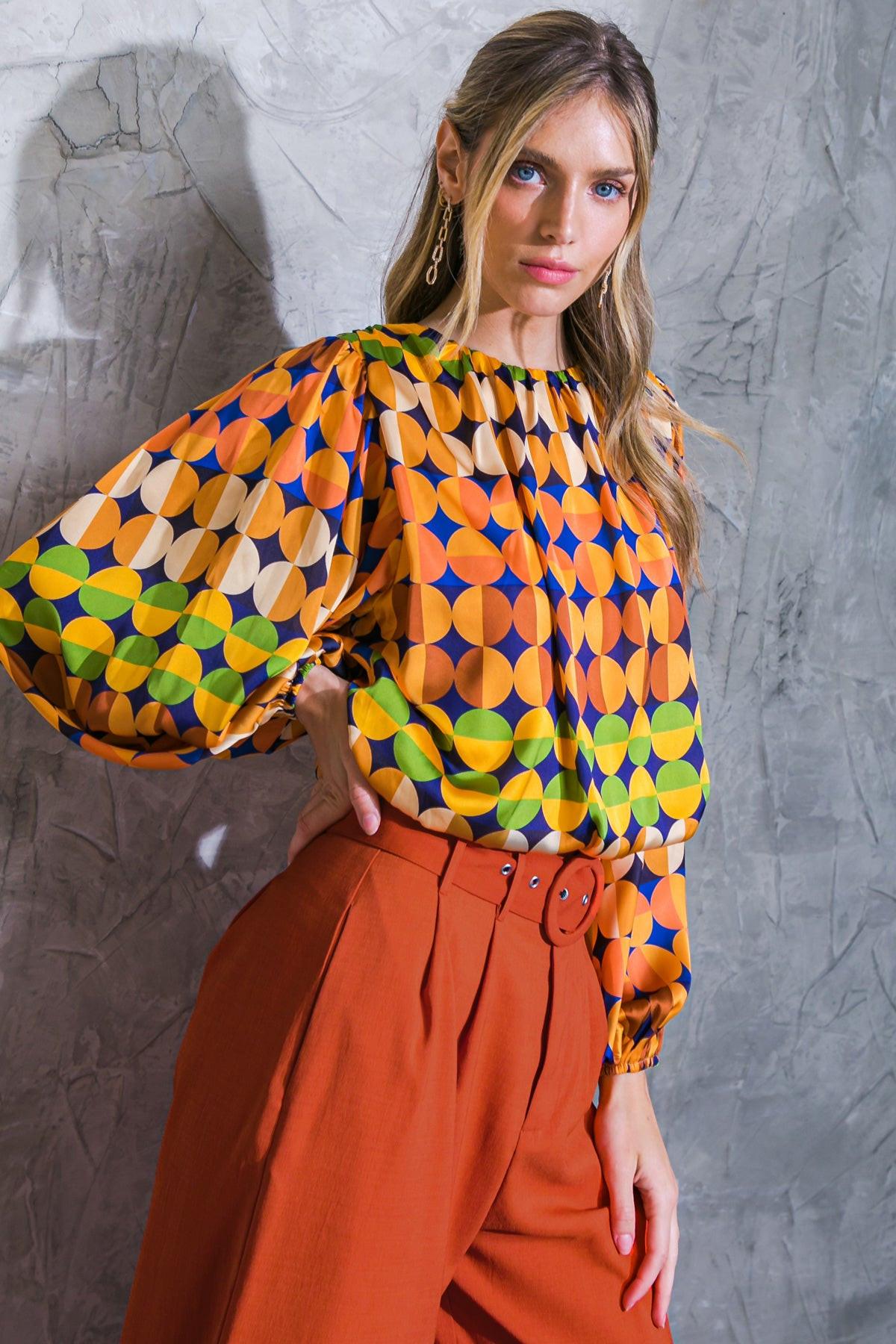 Printed Savor The Sweetness Woven Top With Round Neckline And Elastic Waist