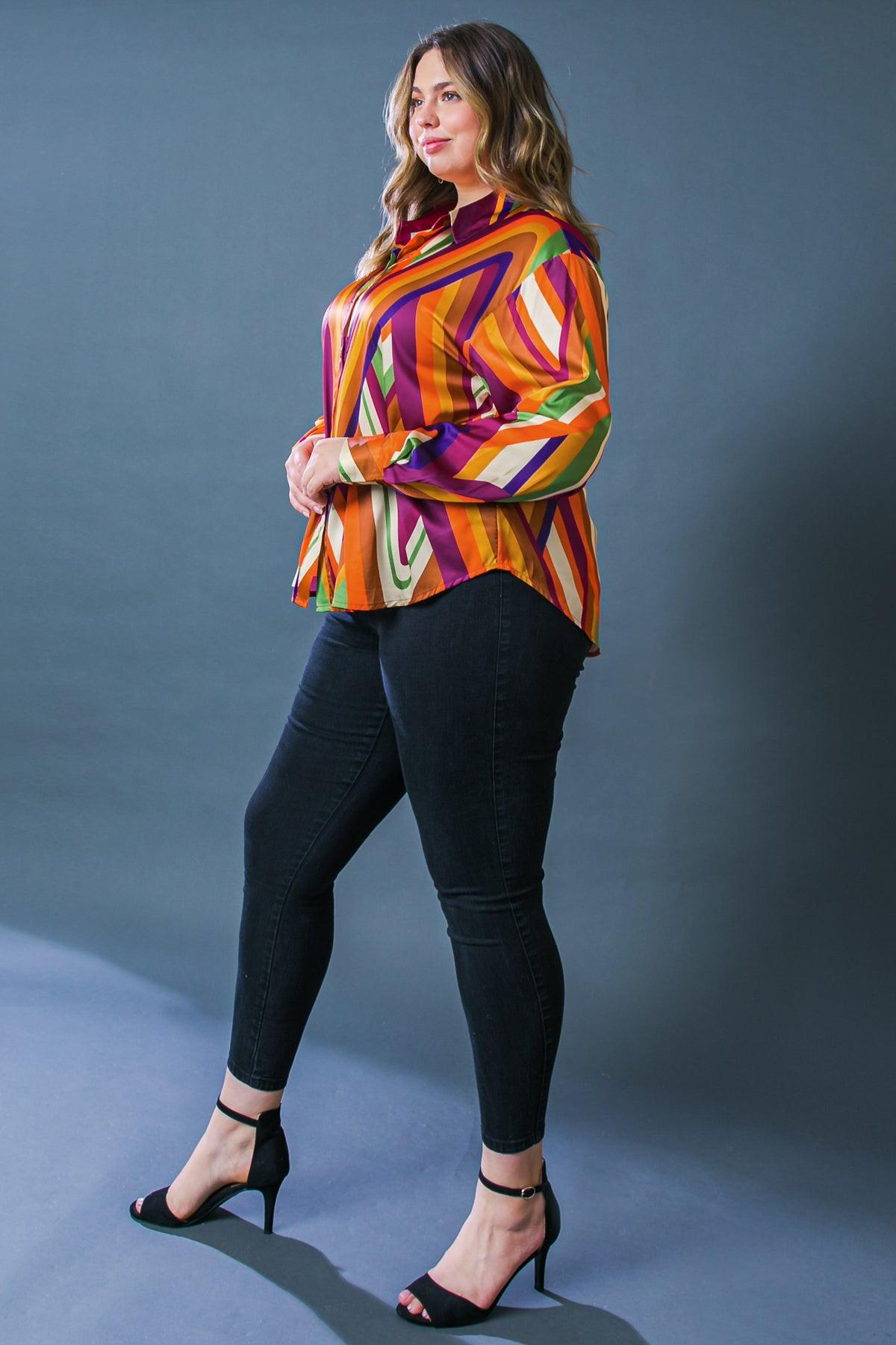 Something Special Printed Woven Top Shirt Collar Button Down And Long Sleeve