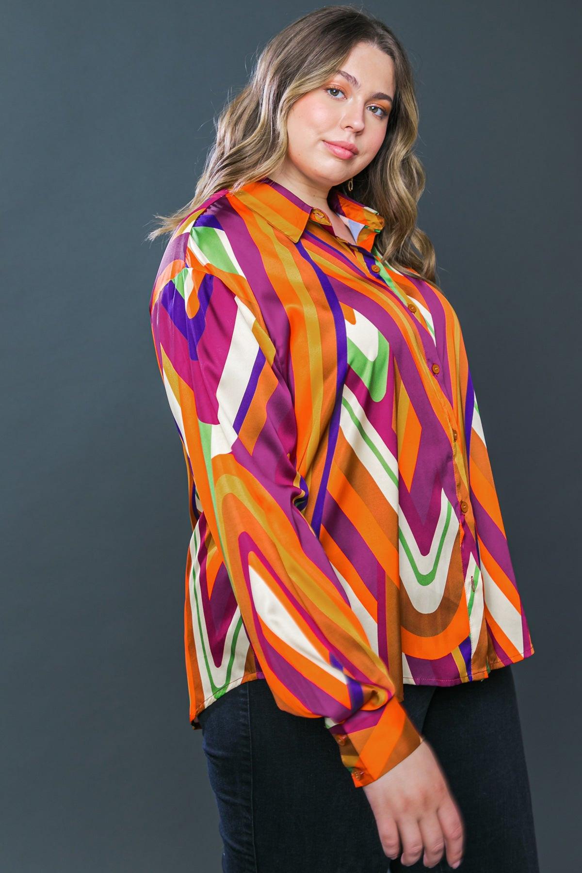 Something Special Printed Woven Top Shirt Collar Button Down And Long Sleeve