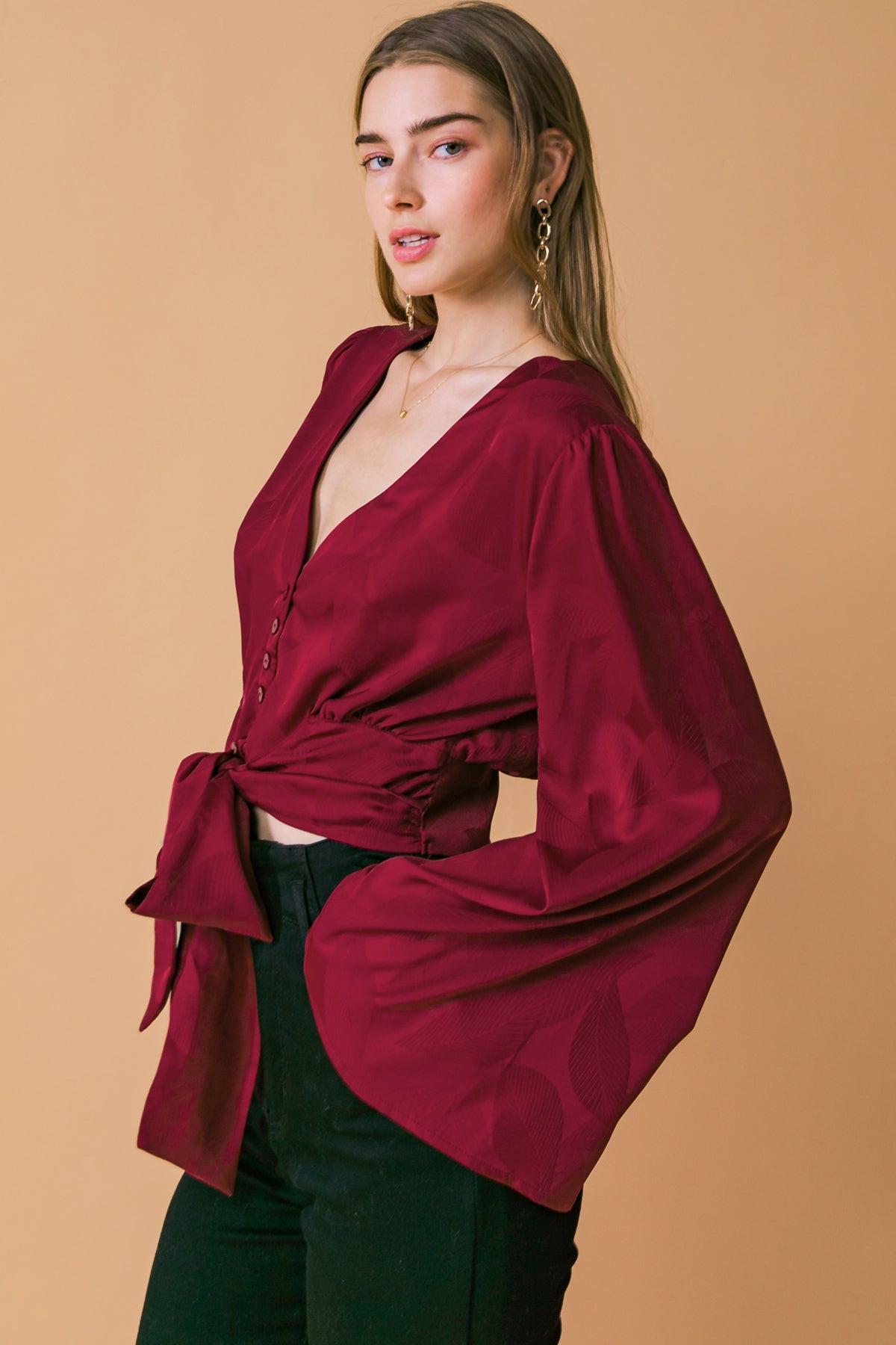 The Right Addition Jacquard Woven Top With Button Down And V Neckline