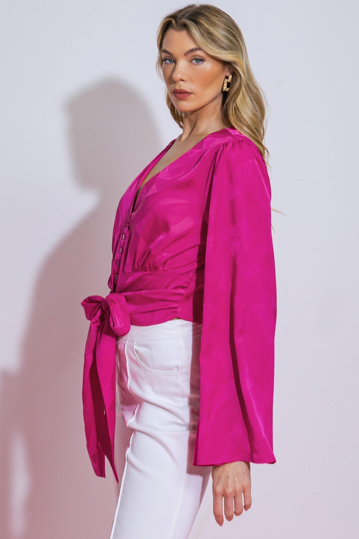 The Right Addition Jacquard Woven Top With Button Down And V Neckline