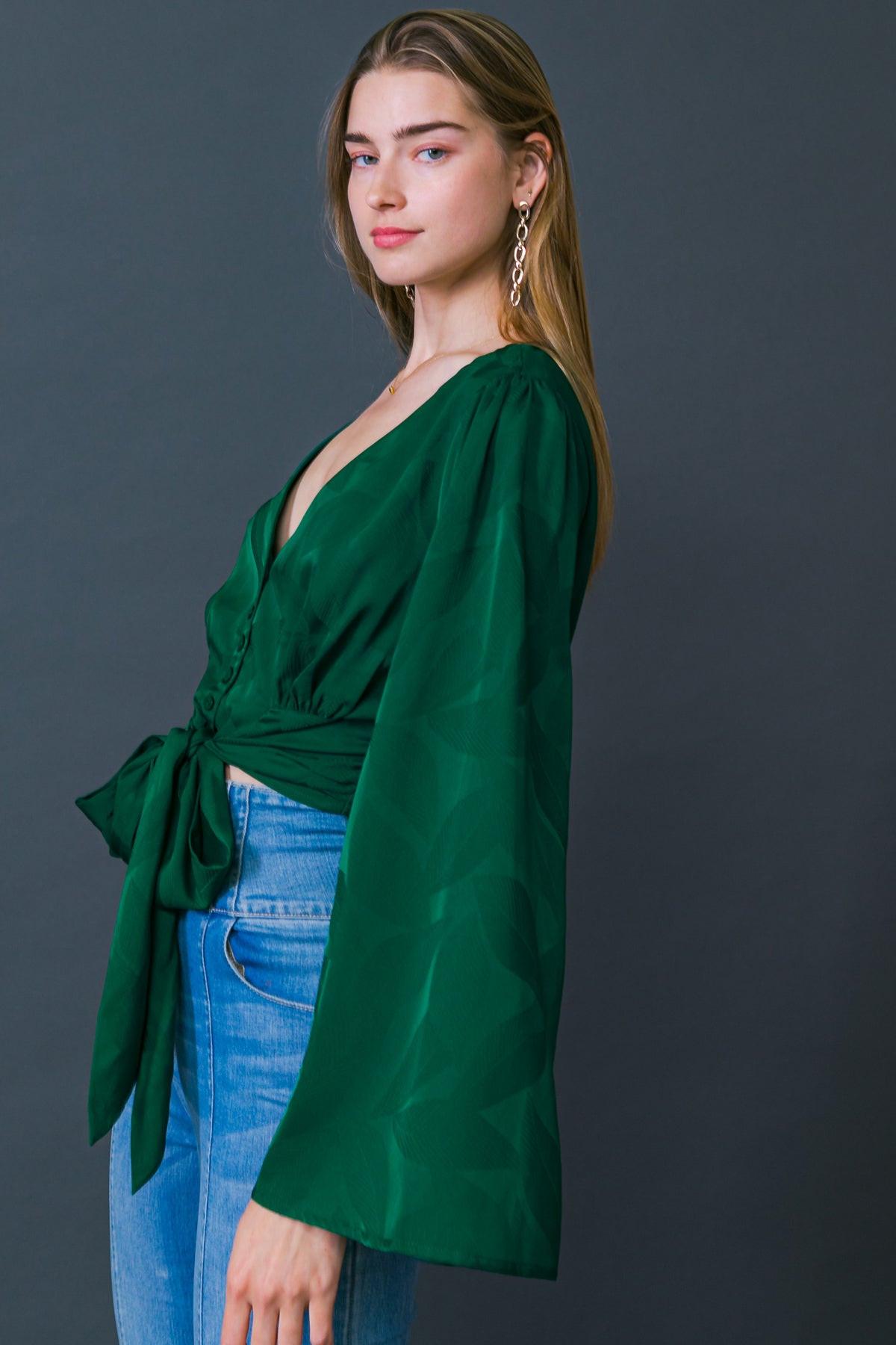 The Right Addition Jacquard Woven Top With Button Down And V Neckline