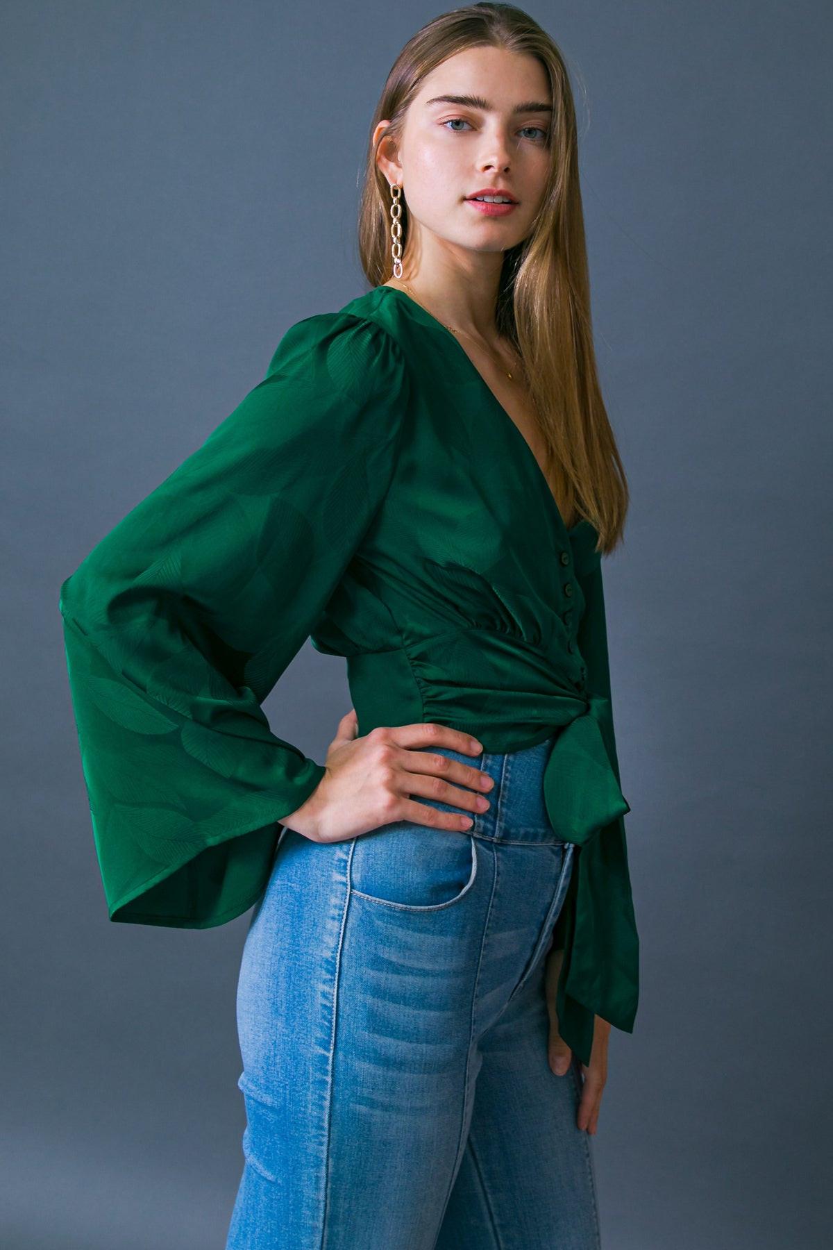 The Right Addition Jacquard Woven Top With Button Down And V Neckline