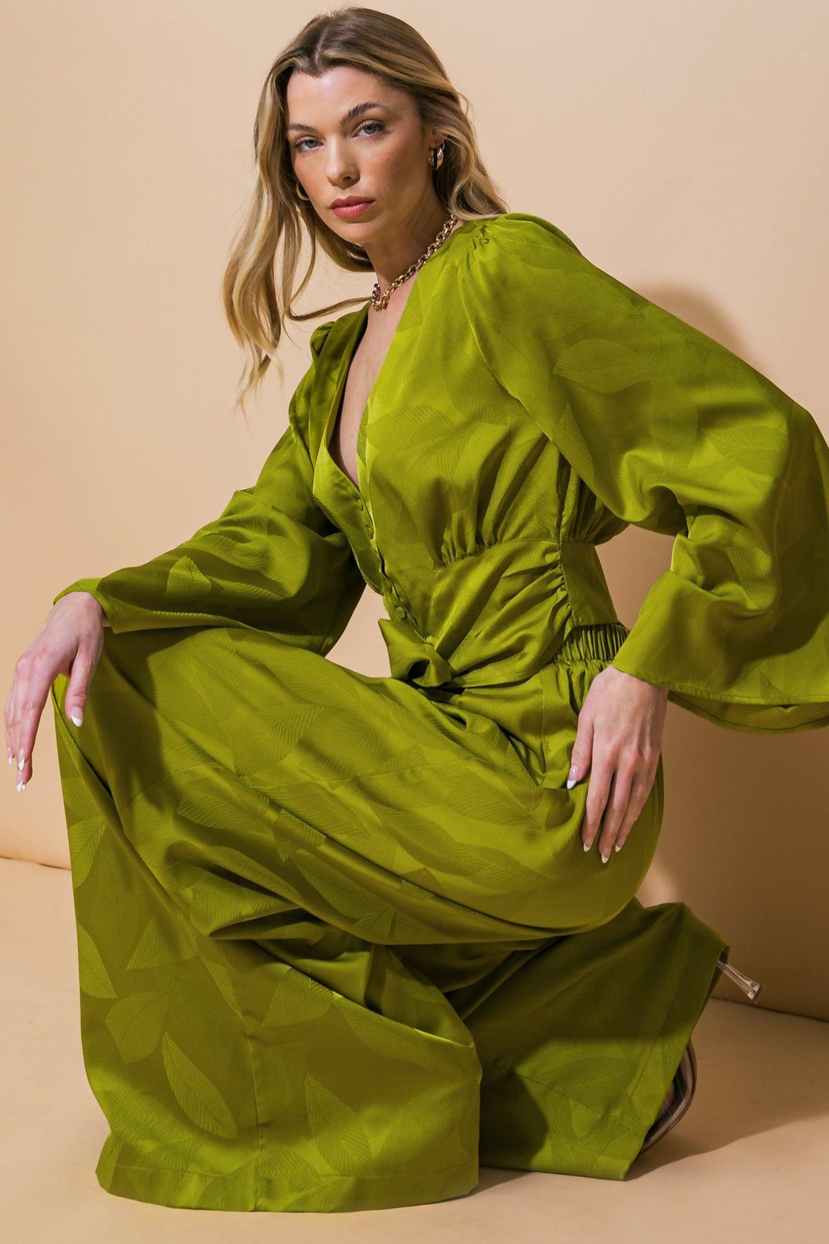 The Right Addition Jacquard Woven Top With Button Down And V Neckline