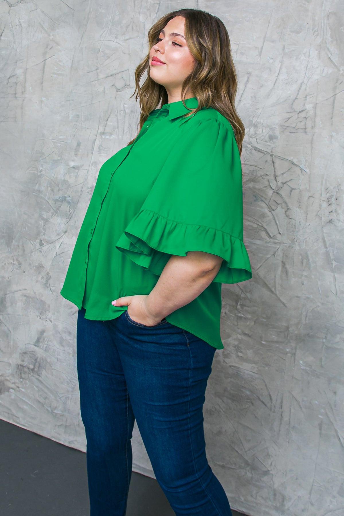 Back to Business Woven Top Shirt Collar Bell Sleeve Blouse For Work