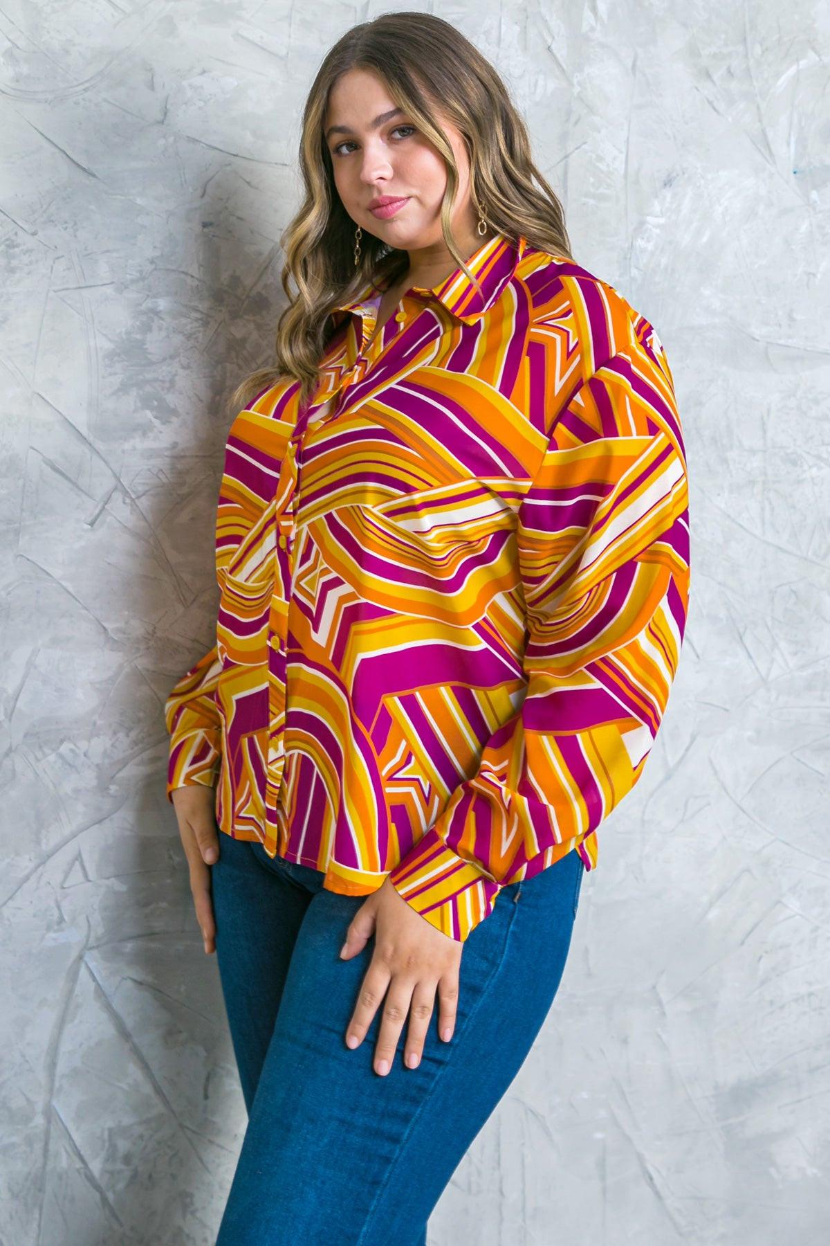 Lively Cham Woven Top Button Down With Shirt Collar