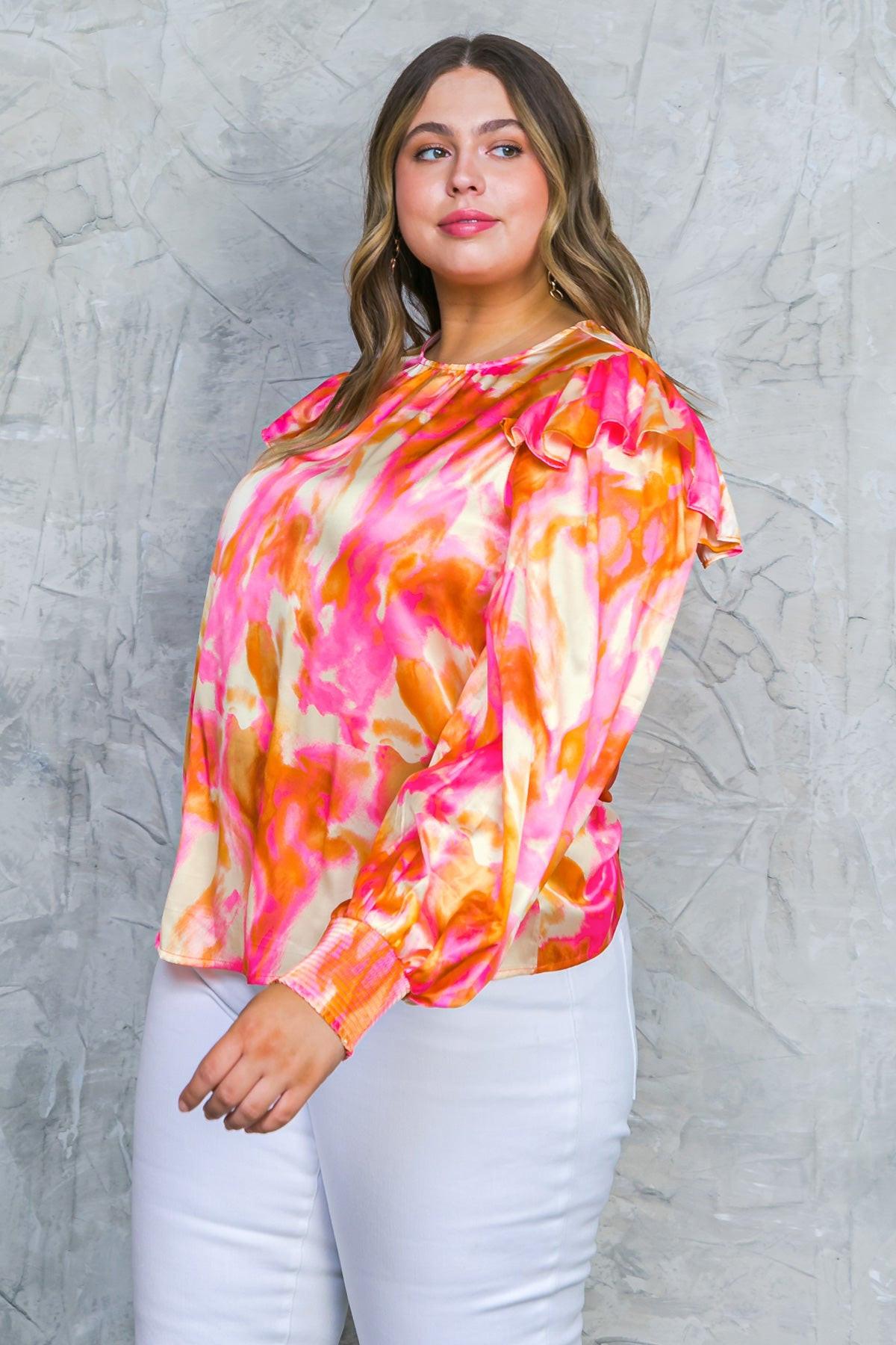 Feeling Spice Woven Top With Round Neckline And Ruffle Shoulder Detail