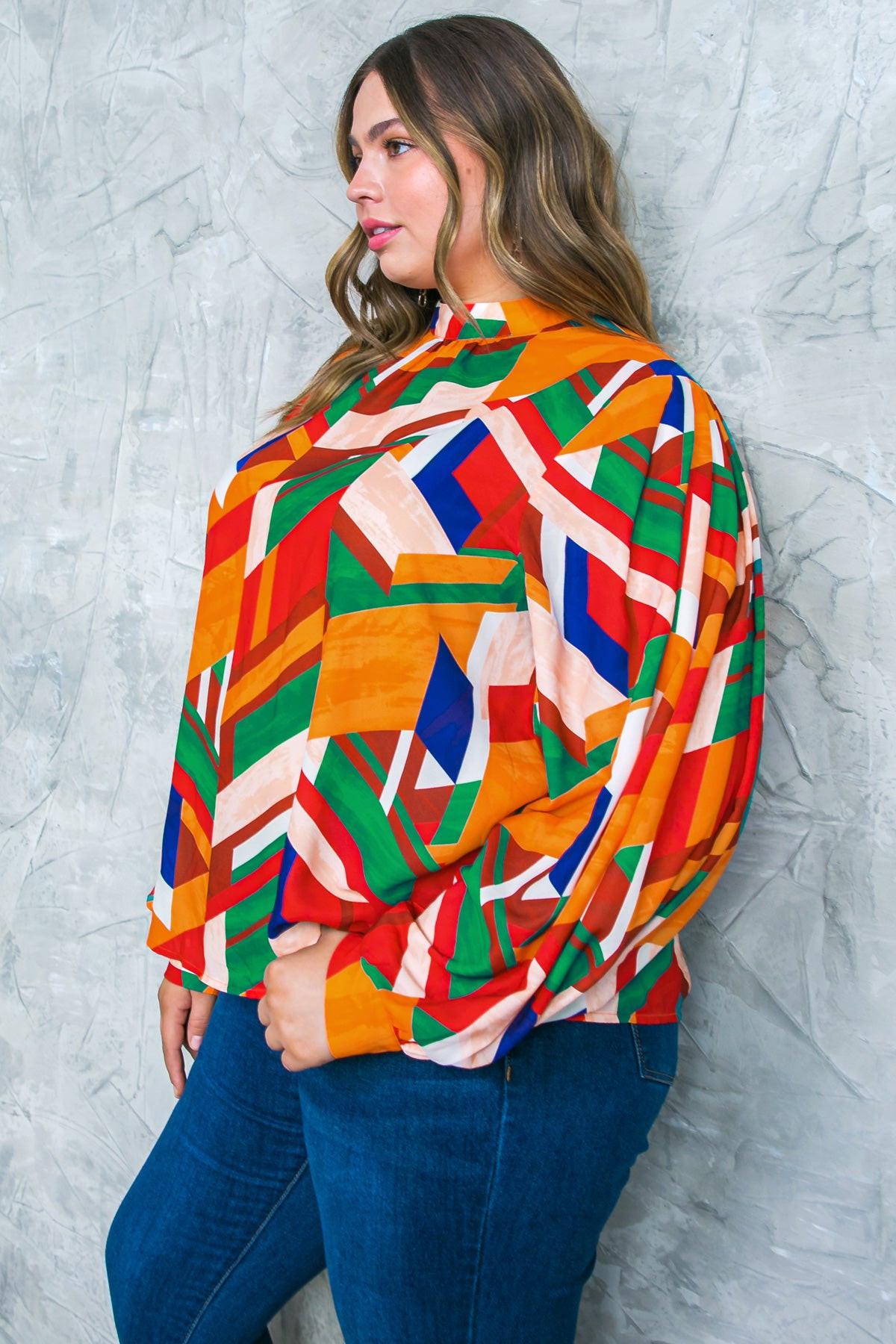 Light Up My Life Woven Top With Mock Neck And Exaggerated Wide Sleeves
