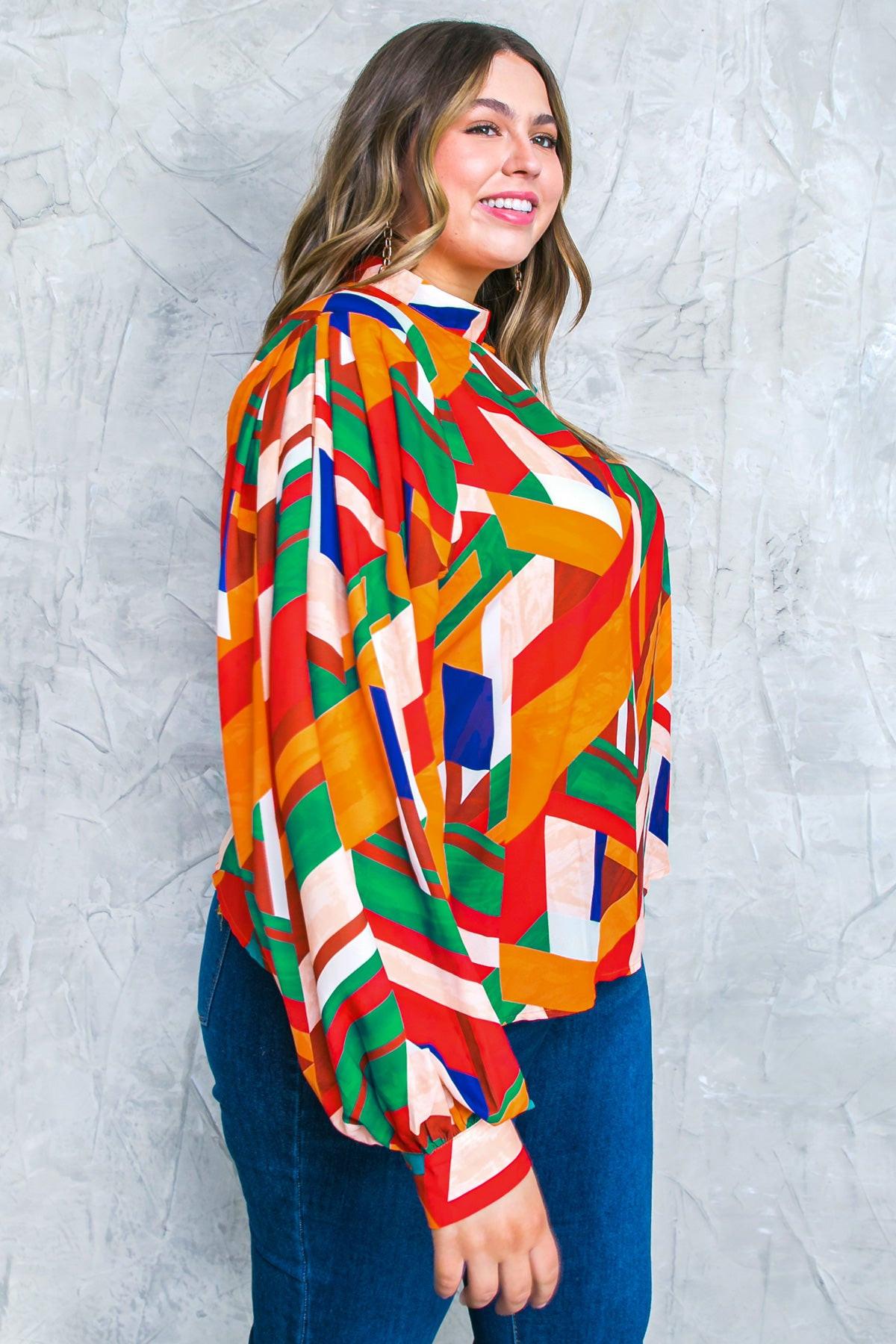 Light Up My Life Woven Top With Mock Neck And Exaggerated Wide Sleeves