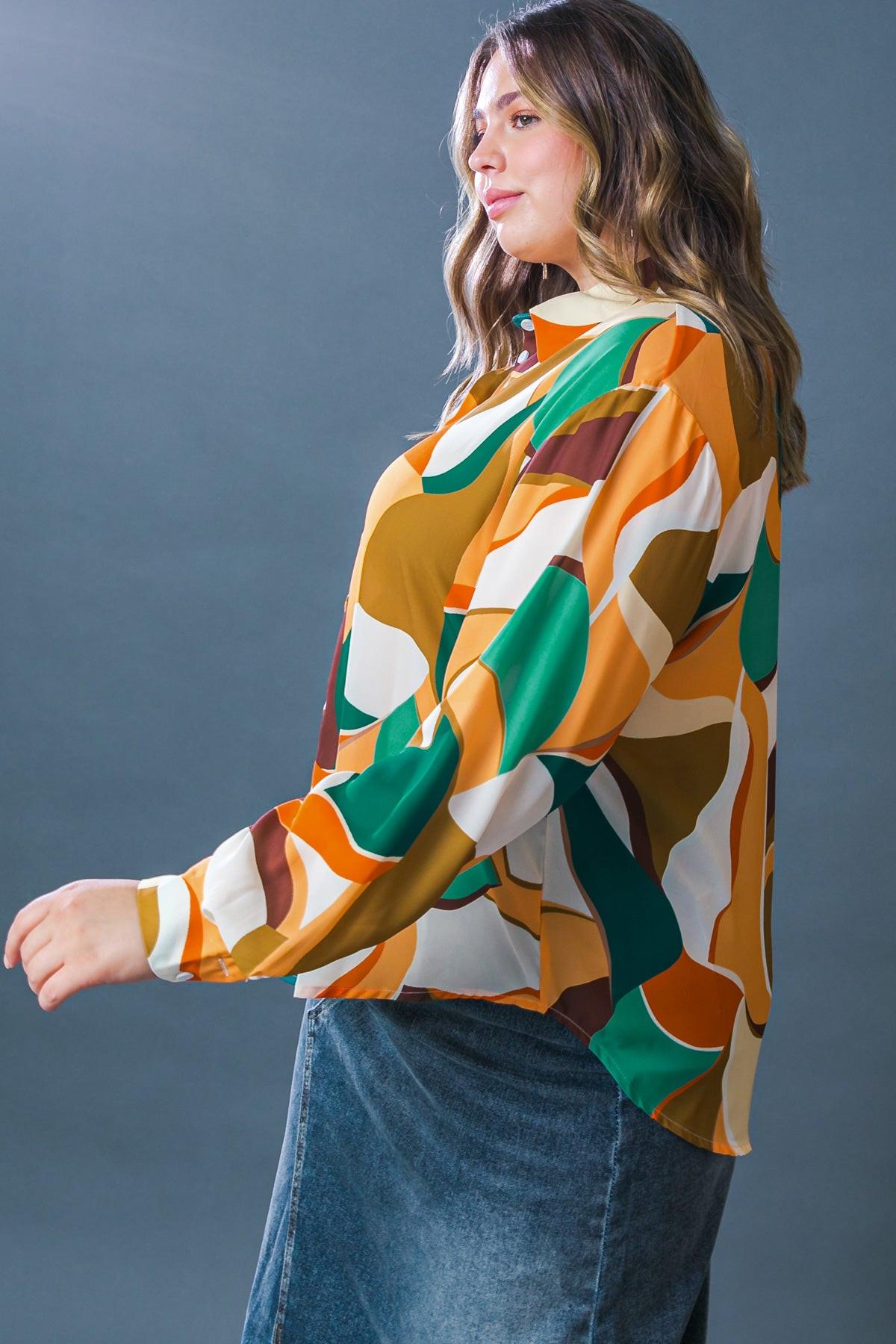 Lovingly Yours Woven Top With Shirt Collar Button Down Long Sleeve Polyester
