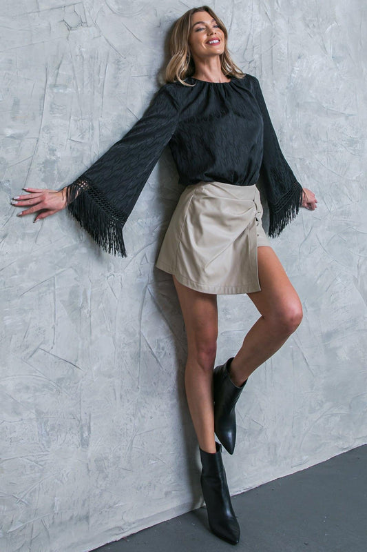 A Step Ahead Faux Leather Skort With Front Twist Detail And Back Zipper