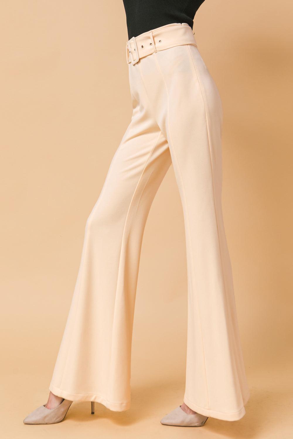 Countdown The Hours Woven Bell Bottom Flared Pants With Self Belt And Pockets