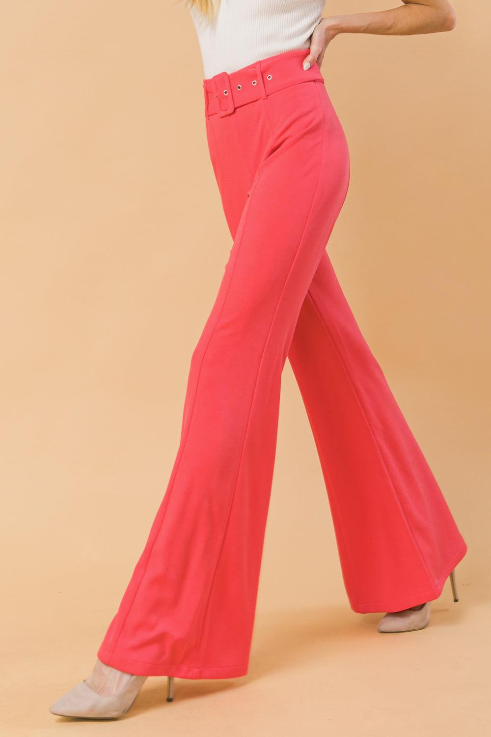 Countdown The Hours Woven Bell Bottom Flared Pants With Self Belt And Pockets
