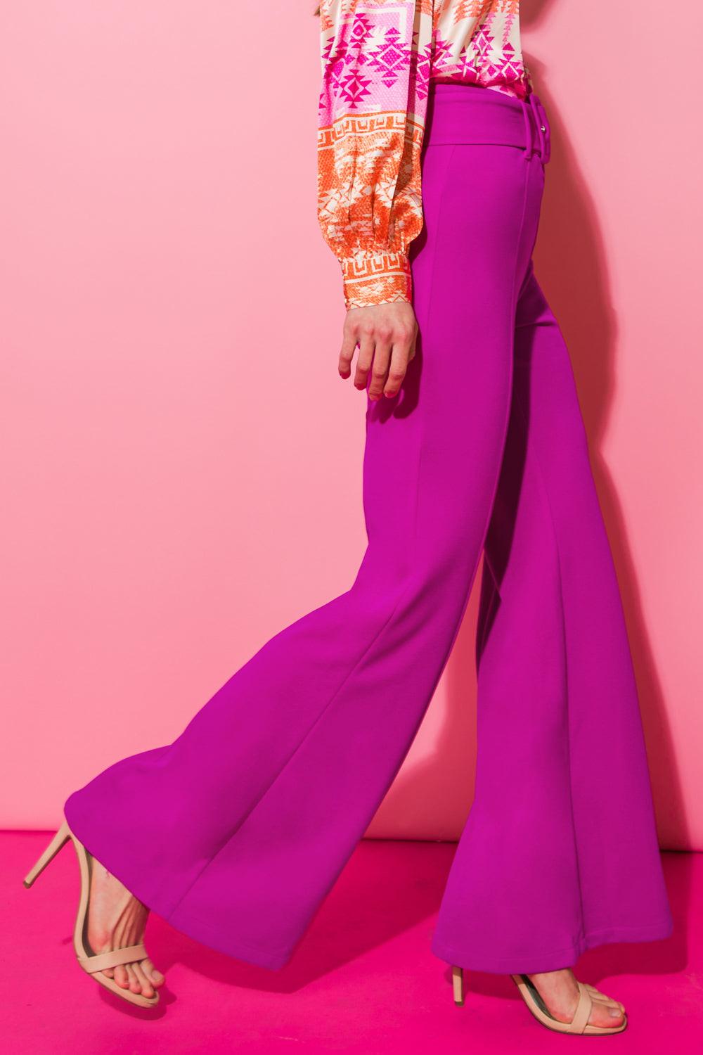 Countdown The Hours Woven Bell Bottom Flared Pants With Self Belt And Pockets