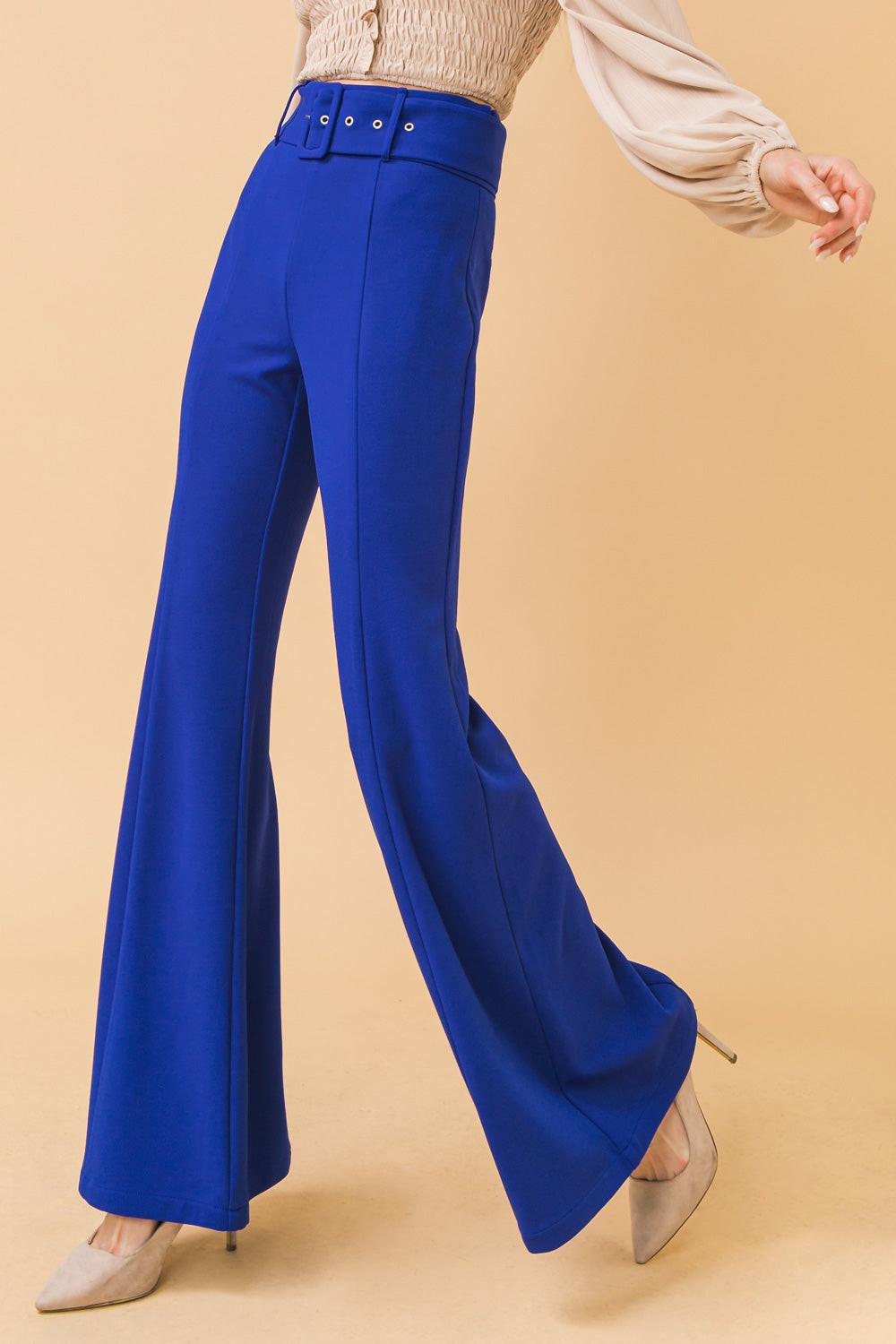 Countdown The Hours Woven Bell Bottom Flared Pants With Self Belt And Pockets