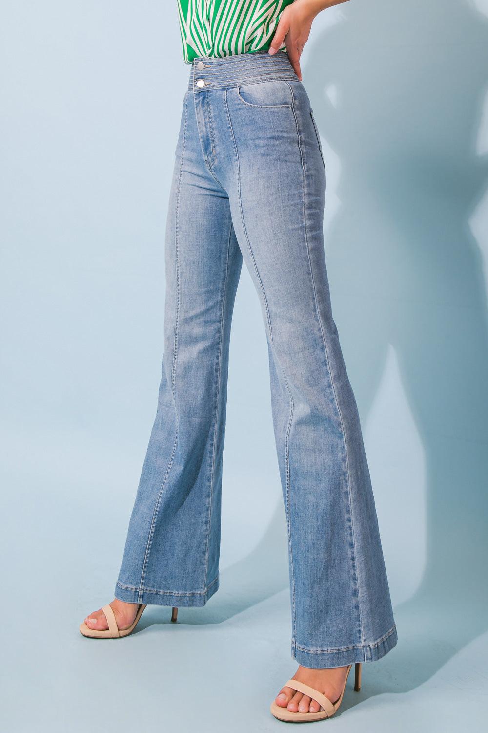 Grand Party Denim Jeans With Wide Waistband And Boot Cut