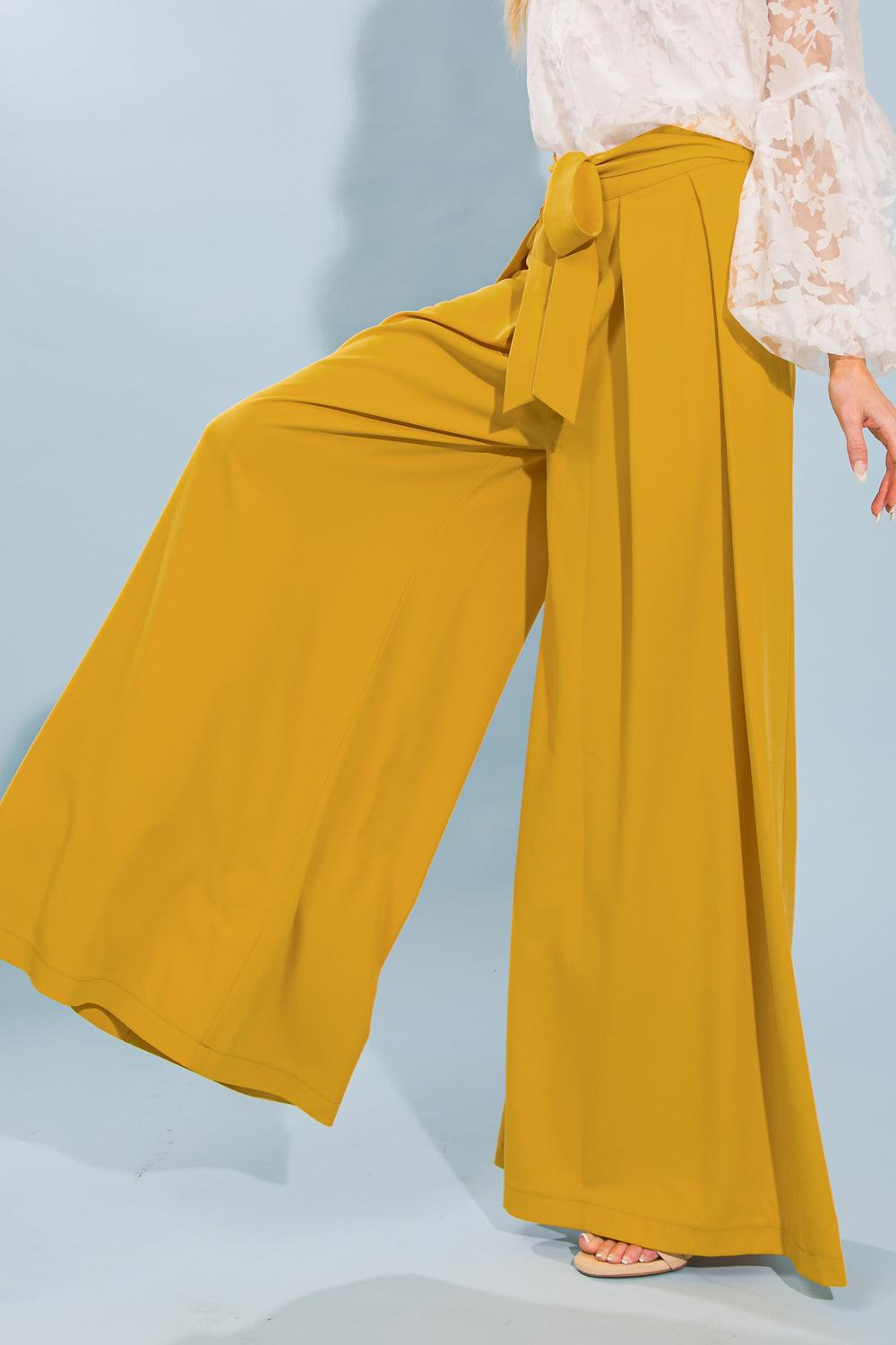 Love And Beyond Woven Pants With Inverted Pleat Front And Self Tie Wide Leg