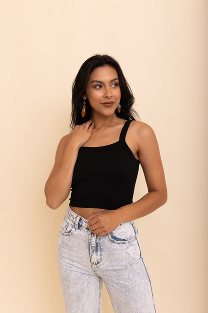 Leto Collection seamless brami top in black with a fitted design, perfect for everyday wear