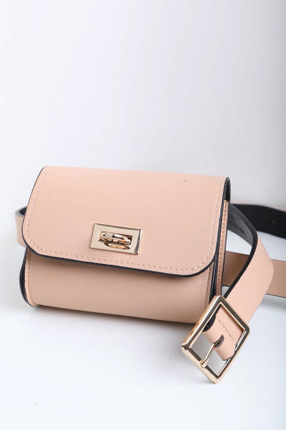 Mini Faux Leather Belt Bag – Chic with Gold Link Chain-Soul Flow Apparel
