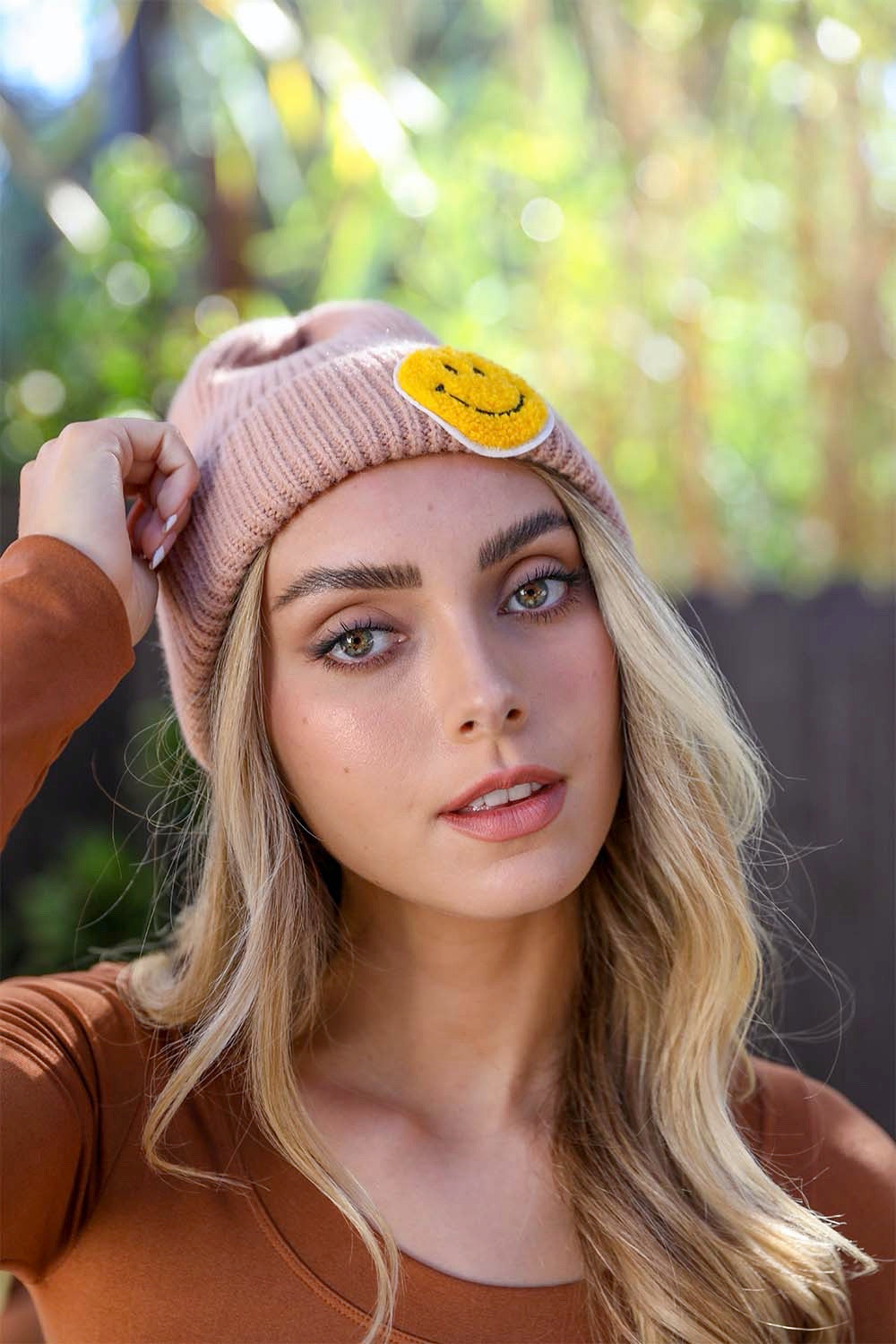 Smiley Face Ribbed Beanie ????-Soul Flow Apparel