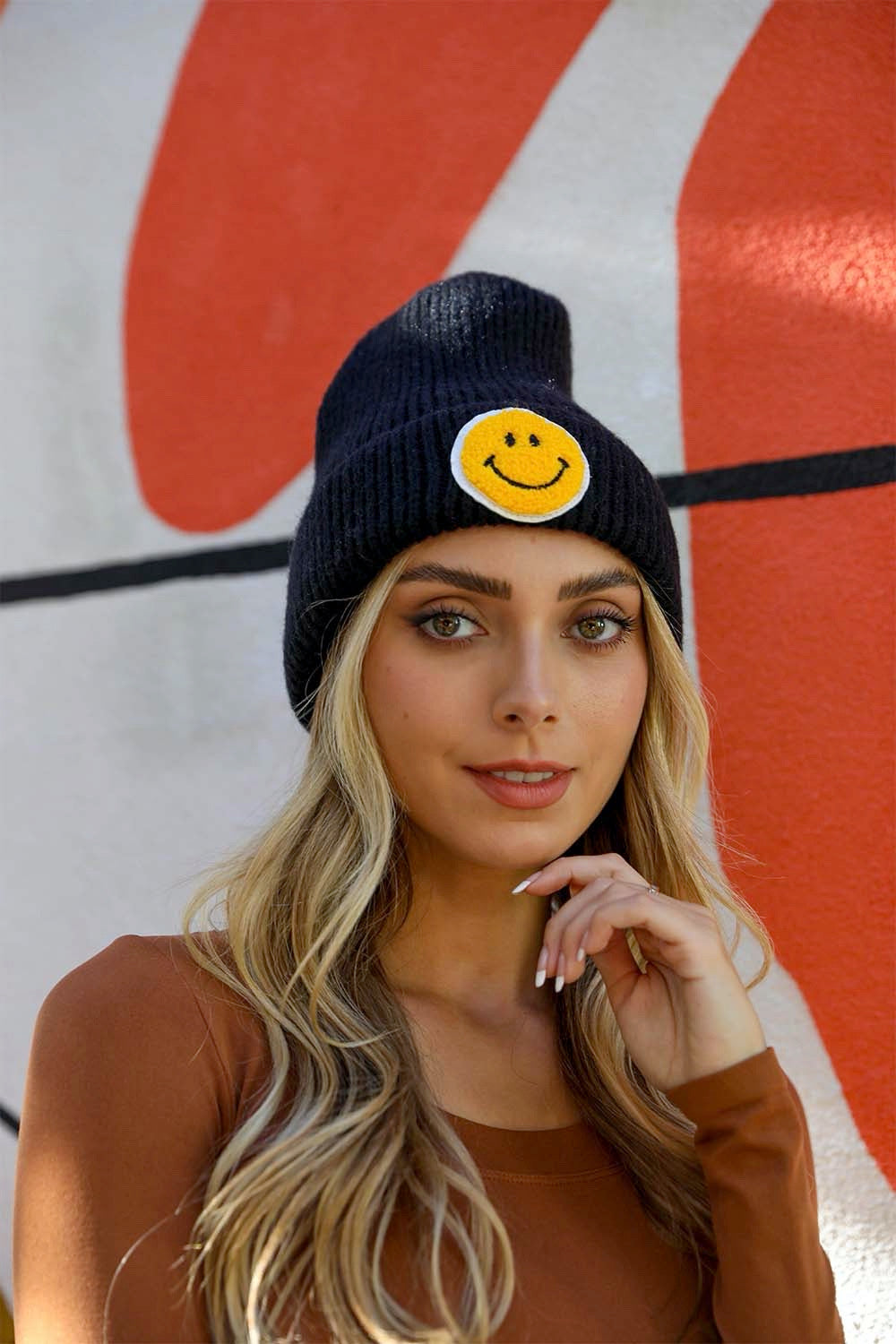 Smiley Face Ribbed Beanie ????-Soul Flow Apparel