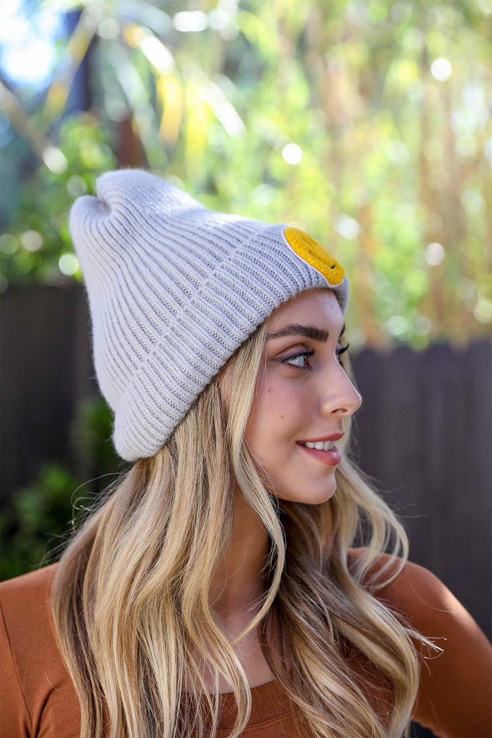 Smiley Face Ribbed Beanie ????-Soul Flow Apparel