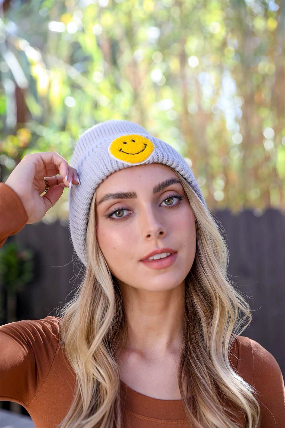 Smiley Face Ribbed Beanie ????-Soul Flow Apparel