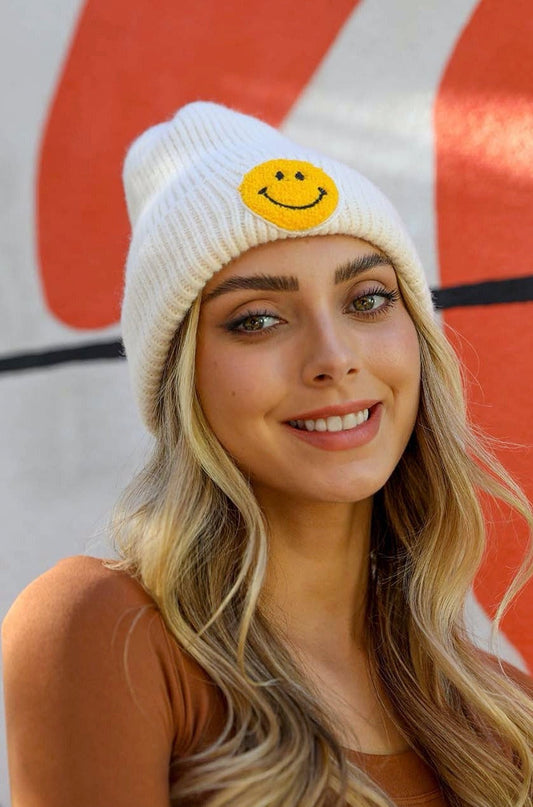 Smiley Face Ribbed Beanie ????-Soul Flow Apparel