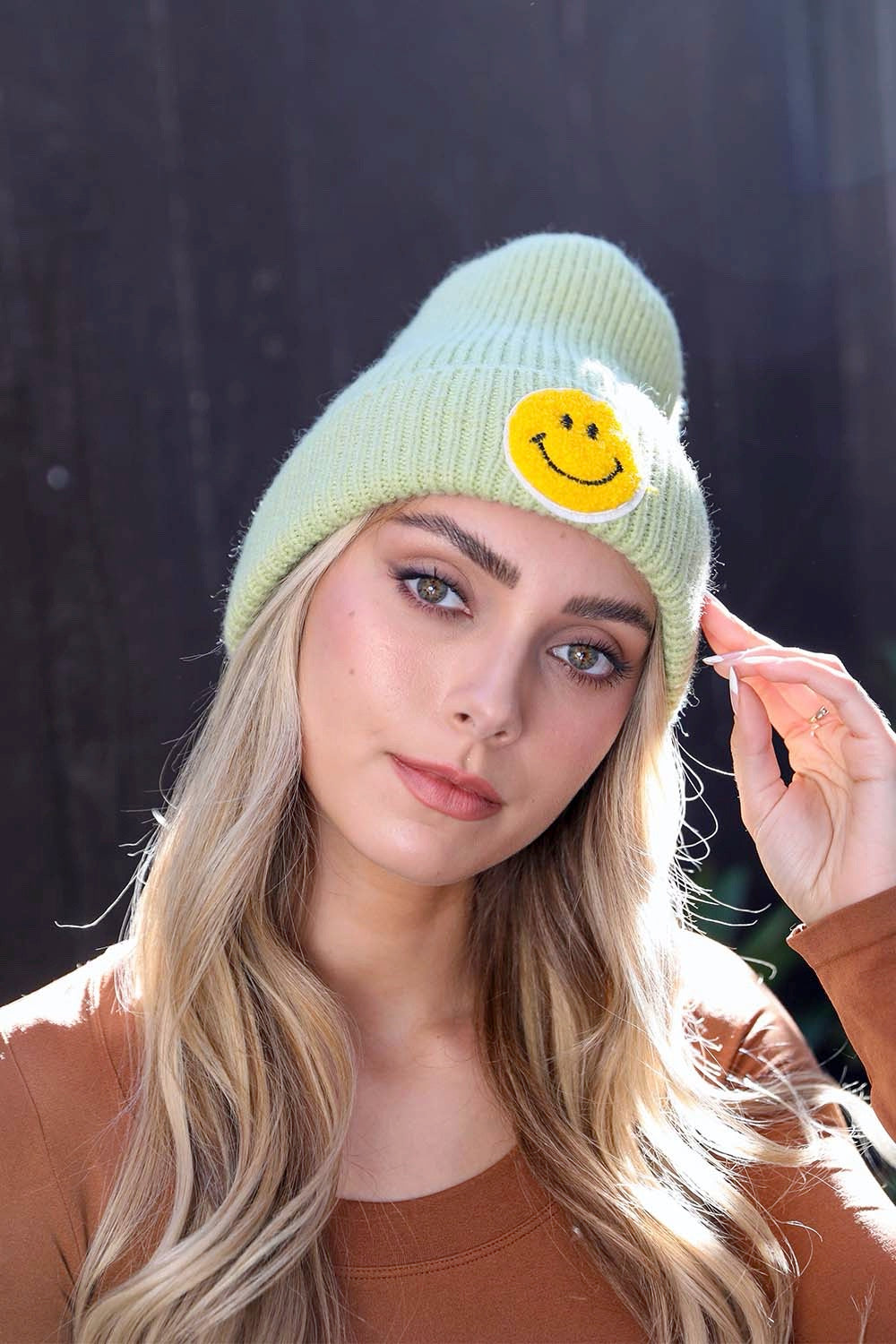 Smiley Face Ribbed Beanie ????-Soul Flow Apparel