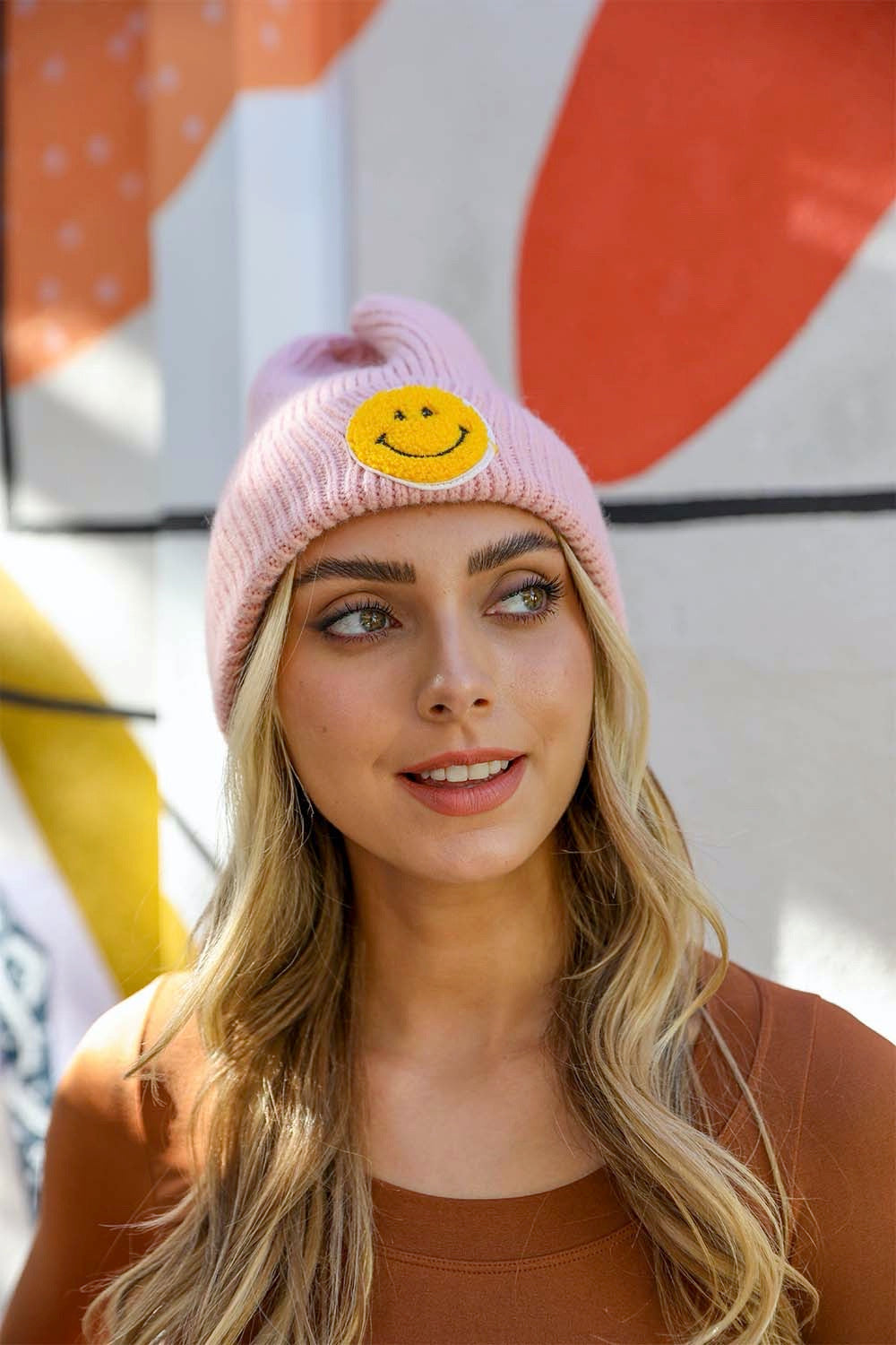 Smiley Face Ribbed Beanie ????-Soul Flow Apparel