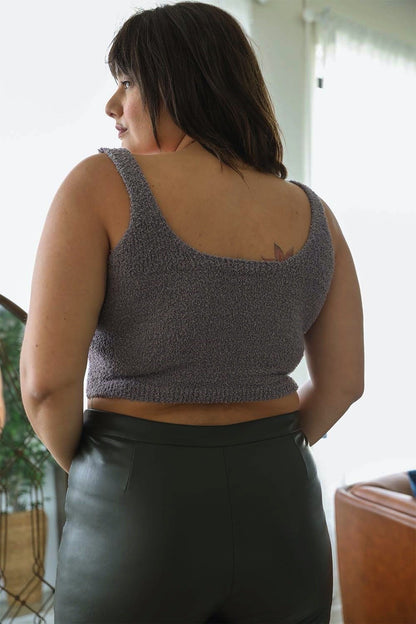 Plus size boucle brami in lavender, featuring a cozy knit design and relaxed fit for effortless style