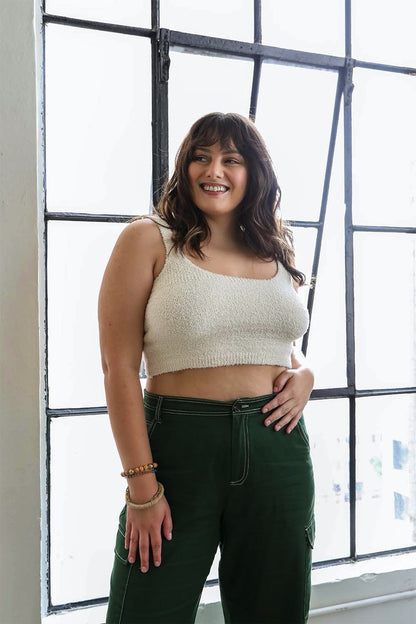 Leto Collection plus size boucle brami in cream, perfect for casual and stylish outfits