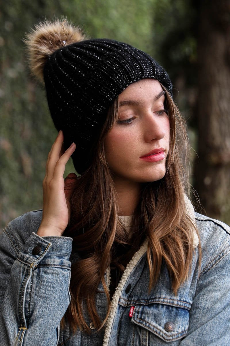 Soul Flow Apparel | Boho Soft Rib Knit Pom Beanie