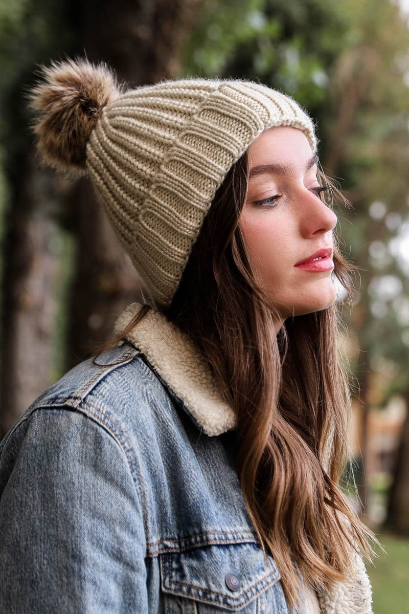 Soul Flow Apparel | Boho Soft Rib Knit Pom Beanie