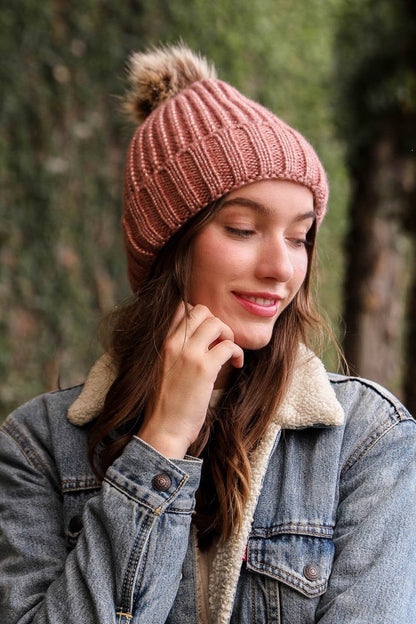 Soft Rib Knit Pom Beanie-Soul Flow Apparel
