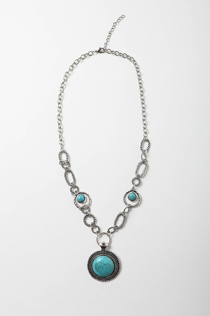 Leto Collection silver chain necklace with turquoise stones and round pendant Boho Necklace, Boho Chic Jewelry, Spiritual