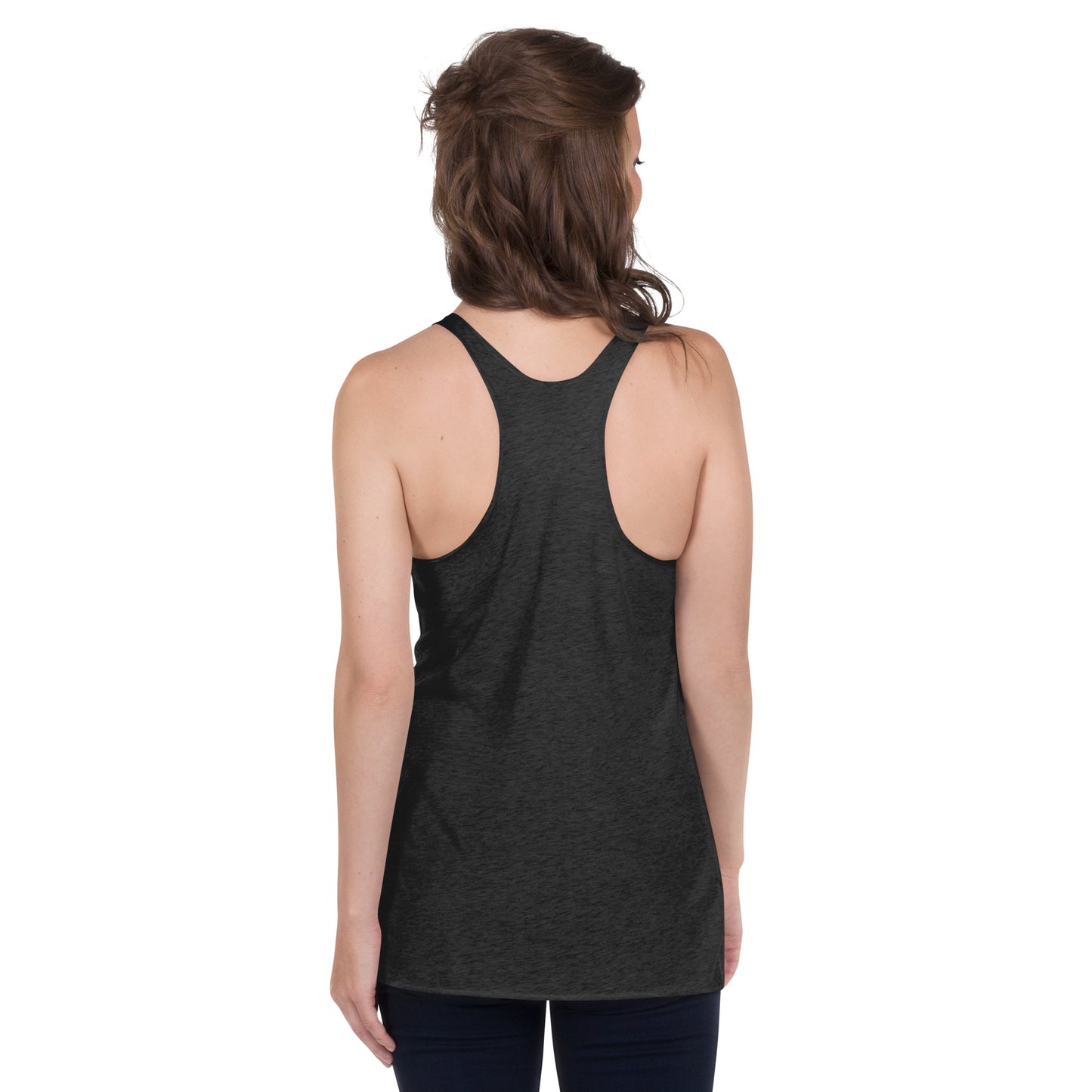 Soul Flow Yoga Store charcoal racerback tank back view on model showing fit and length Yoga Tank, Yoga Shirt, Yoga Apparel