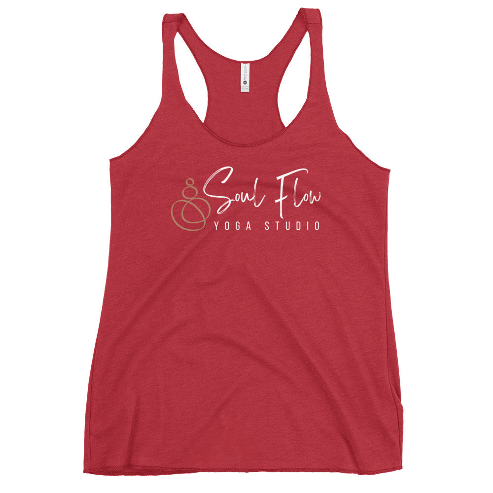 Red racerback tank with Soul Flow Yoga Studio logo lightweight breathable Yoga Tank, Yoga Shirt, Yoga Apparel for yoga practice
