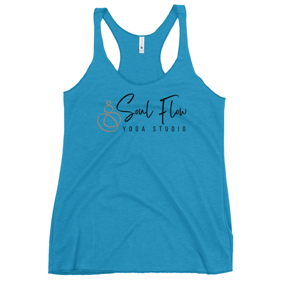 Turquoise racerback tank top with Soul Flow Yoga Studio logo on front Yoga Tank, Yoga Shirt, Yoga Apparel