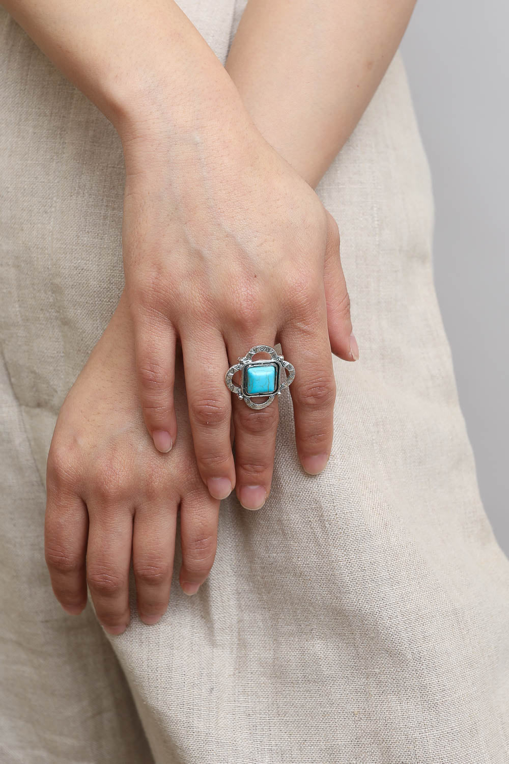 Square Cut Adjustable Turquoise Ring-Soul Flow Apparel