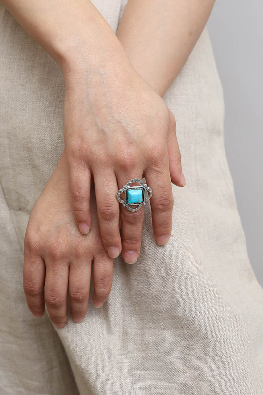 Square Cut Adjustable Turquoise Ring-Soul Flow Apparel