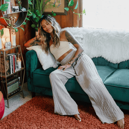 Stone Wide Leg Cotton Pants