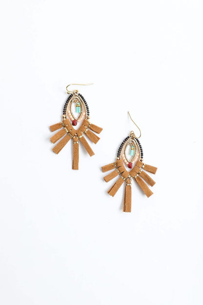 Suede Fringe Beaded Earrings-Soul Flow Apparel