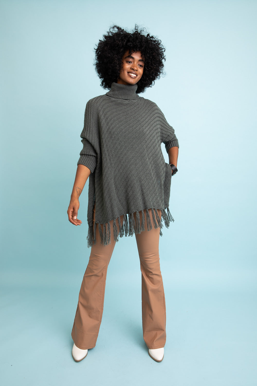 Sweater Weather Roll-Neck Poncho-Soul Flow Apparel