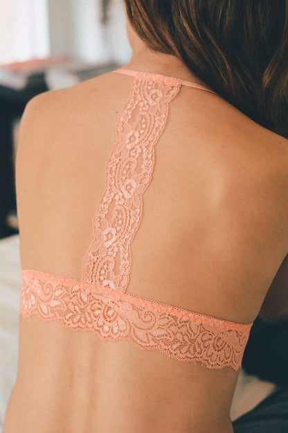 Leto Collection Lace Bralette Boho in Soft Peach with Intricate Lace Back Design