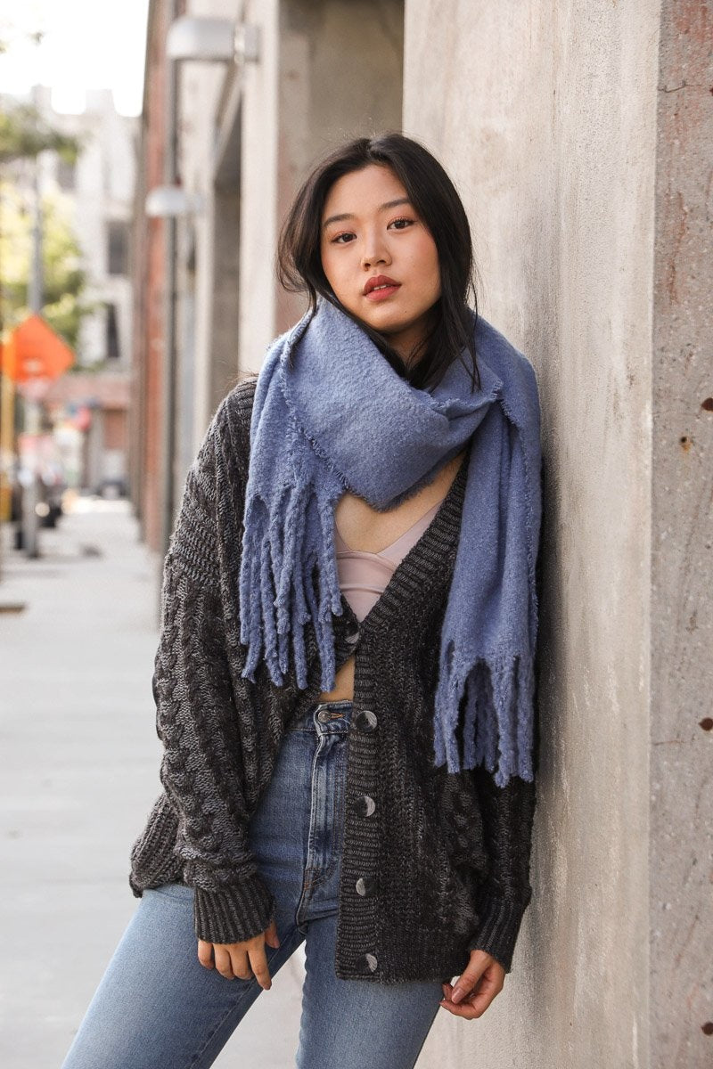 Tassel Trim Blanket Scarf-Soul Flow Apparel