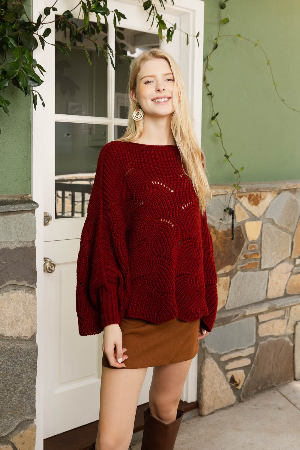 Texture Trend Sleeve-Knit Poncho-Soul Flow Apparel