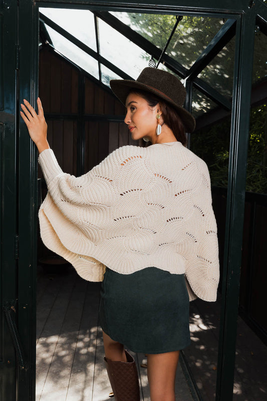 Texture Trend Sleeve-Knit Poncho-Soul Flow Apparel