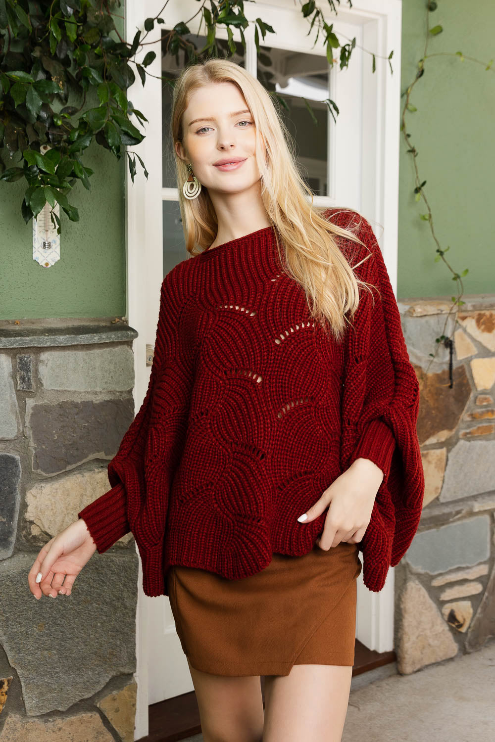 Texture Trend Sleeve-Knit Poncho-Soul Flow Apparel